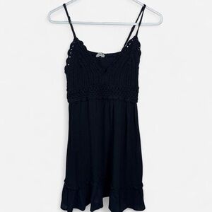 Hint of Blush Black Crochet Lace Babydoll Mini Dress XL Boho Festival